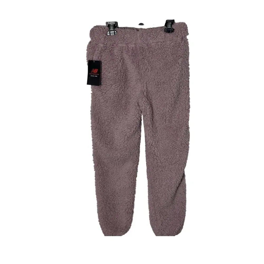 New Balance Sweatpants Girls Large (14-16) Violet Fuzzy Teddy Plush Pockets NEW
